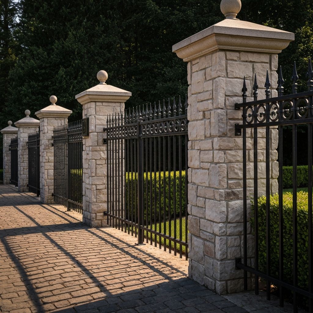 Ornate wrought iron fence at a luxury estate
