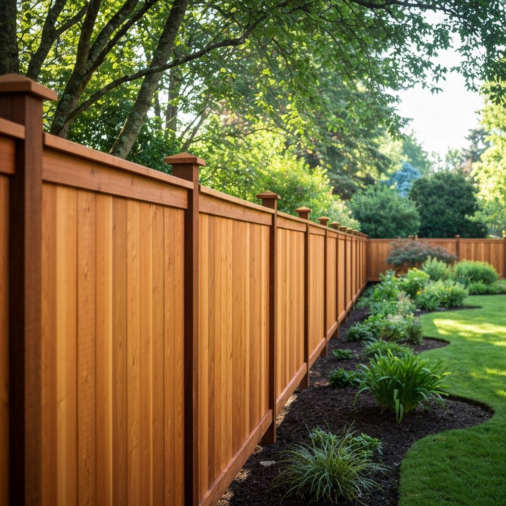 Premium cedar wood fence with rich warm tones